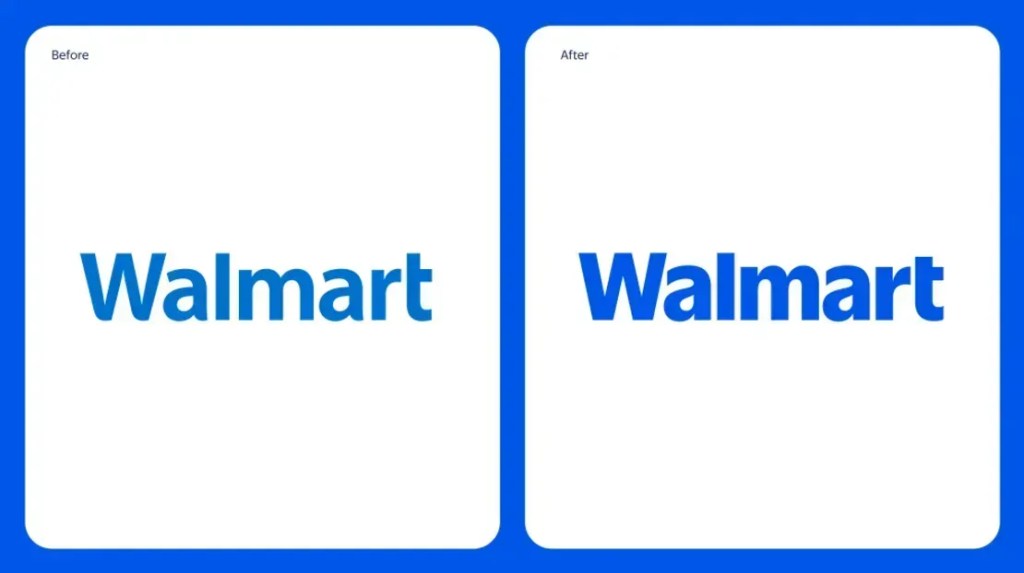 Antigo logotipo do Walmart à esquerda, novo, com fonte mais grossa, à direita